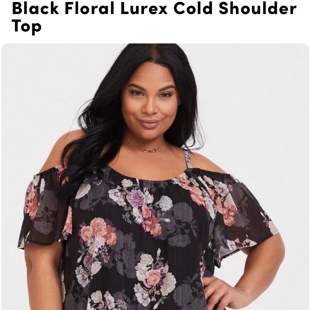 Black Floral Lurex Cold Shoulder Top